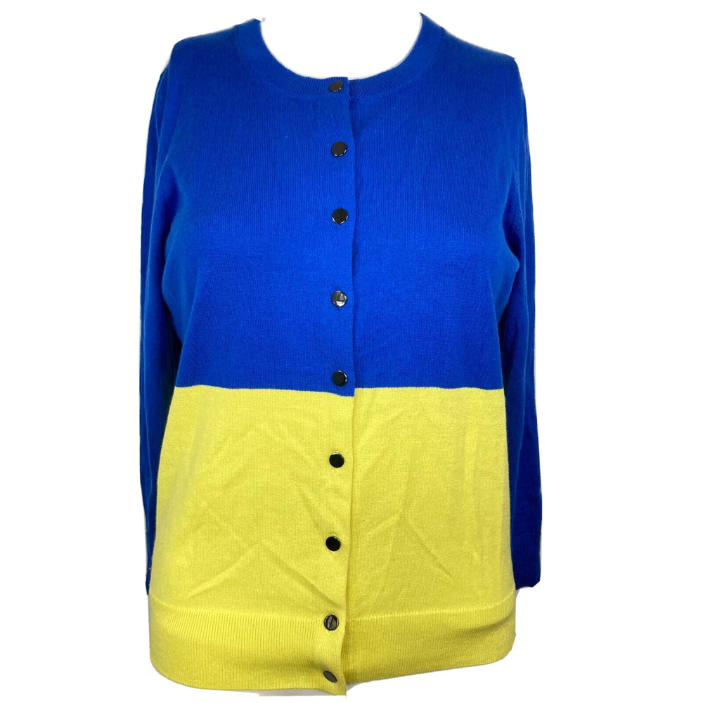 Banana Republic Cardigan Womens Sz S Blue Yellow Colorblock Silk Cotton Button
